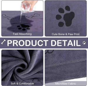 Vente en gros de peignoir personnalisé doux absorbant non pelucheux en microfibre serviette de bain patte de chien séchage rapide pour chien nettoyage serviette pour animaux de compagnie - Product Image 6