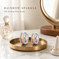 Boucles d'oreilles créoles arc-en-ciel pour femme en argent S925 avec zircon coloré tendance