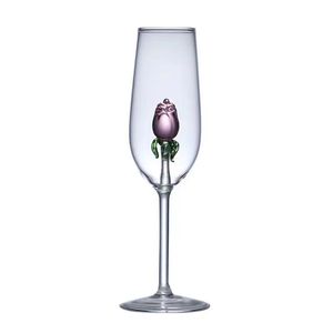 Tasse à gobelets <span class=keywords><strong>en</strong></span> <span class=keywords><strong>verre</strong></span> clair vintage à longue <span class=keywords><strong>tige</strong></span> <span class=keywords><strong>avec</strong></span> <span class=keywords><strong>verre</strong></span> à <span class=keywords><strong>fleur</strong></span> rose rose à l'intérieur - Product Image 4