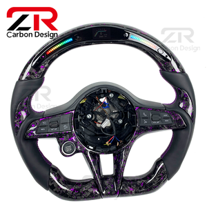 Volante Sportivo in Vera Pelle con LED RPM Personalizzato in Fibra di Carbonio Forgiata per Interni Auto <span class=keywords><strong>Alfa</strong></span> <span class=keywords><strong>Romeo</strong></span> - Product Image 2