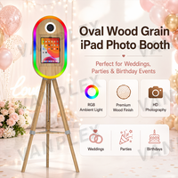 Ovale houten iPad fotohokje 10,2-13 inch DSLR camerastandaard kiosk met LED ringlicht voor bruiloft, feest en evenementenverhuur