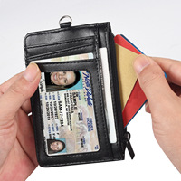Dompet kartu kredit LOGO kustom dompet minimalis ramping tempat kartu kredit saku depan ritsleting penghalang Rfid kulit