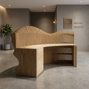 Custom Adjustable Modern <b>Solid</b> <b>Wood</b> Parametric Art Reception <b>Desk</b> for Hotel Shopping Mall Office-YUWEI Brand Commercial Use - Product Image 2