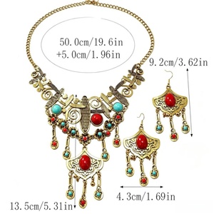 Conjunto de Collar <span class=keywords><strong>y</strong></span> Pendientes de Borlas Plateados en Aleación Estilo Bohemio Vintage para Mujer, Joyería Tribal para Bodas <span class=keywords><strong>y</strong></span> Fiestas - Product Image 4