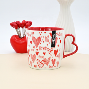 Bán buôn New món quà Ngày Valentine <span class=keywords><strong>Mug</strong></span> Màu Đỏ chén gốm với hình trái tim xử lý vài Cốc gốm - Product Image 3