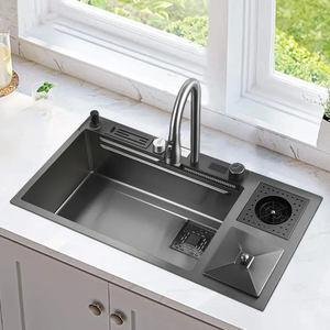 Avec poubelle Fashion Topmount 304 Acier inoxydable Fait main Évier de cuisine à <span class=keywords><strong>double</strong></span> cuvette avec poubelle - Product Image 3
