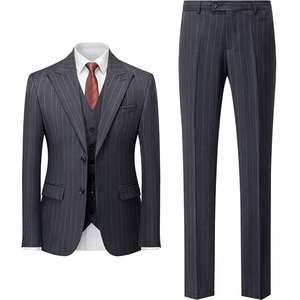 Traje Formal de Hombre Estilo Británico Americano con Rayas Finas, Mezcla de Lana y Poliéster, Cuello Solapa, Transpirable para Negocios - Product Image 1