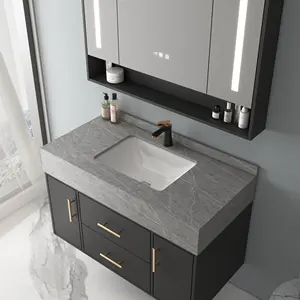 Classic Ceramic Counter Top Sinks with Wall Hung Cabinet Marble Bathroom Furniture Set with LED Smart Mirror Set from China