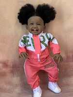 Poupée Reborn Afro-Américaine Réaliste de 60 cm (24 Pouces) en Vinyle et Silicone, Corps Souple, Peau Foncée, Jouet Nouveau-né