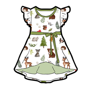 Vestido de Niña con Mangas con Volantes en Tela de Seda Láctea, Vestido Infantil Estampado con Lazo en la Cintura, Vestido de Verano Personalizado OEM ODM para Niñas - Product Image 4