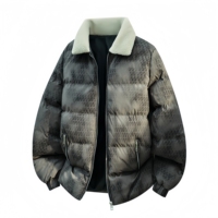 Veste matelassée pour homme avec col en sherpa, motif monogramme, manteau chaud d'hiver, fermeture éclair, streetwear décontracté, vêtements d'extérieur