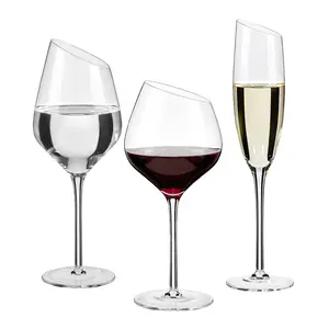 Samyo Wedding Custom LOGO Unique Slanted Rim Champagne White Red Wine Glass Crystal Wine Glasses