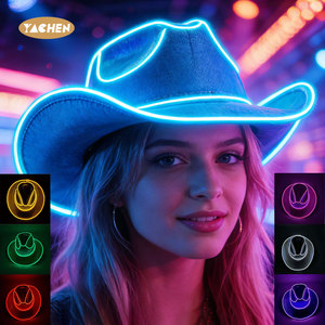 Yachen Light Up spazio olografico cappello Cowgirl LED cappello da <span class=keywords><strong>Cowboy</strong></span> per le donne degli uomini di natale bomboniere Costume Cosplay accessori - Product Image 1