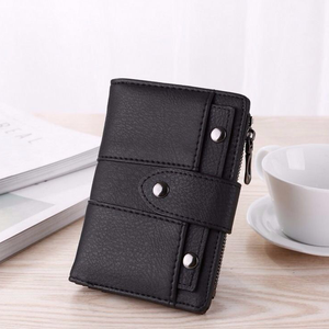 High Quality PU Leather Women's Classic <b>Wallet</b> Slim <b>Zipper</b> Closure Short Polyester Lining Hot Sales Patterned Men's <b>Wallets</b> - Product Image 4