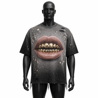 Camiseta Corta de 220GSM Personalizada para Hombre, con Efecto Desgastado por el Sol, Lavado Ácido, Estampado Gráfico, Estilo Urbano, de Algodón