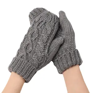 Winter Fleece Lined Acrylic Gloves Custom Cable Knitted Mittens for Women Girls