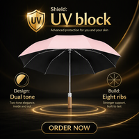 Parapluie pliant pour femmes, anti-UV, revêtement noir, ouverture et fermeture automatiques, trois plis, léger, logo personnalisé