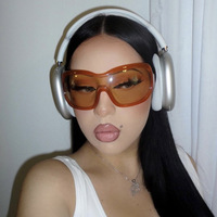 Kacamata Pelindung Cyberpunk Y2K Futuristik, Kacamata Goggle Satu Lensa Ukuran Besar, Kacamata Hitam Fashion Punk, Logo Kustom