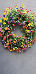 พวงมาลัยดอกไม้สีรุ้งฤดูใบไม้ผลิ พวงมาลัยตกแต่งเทศกาลดอกไม้ฤดูใบไม้ผลิ พวงมาลัยยูคาลิปตัสสำหรับแขวนประตู - Product Image 3