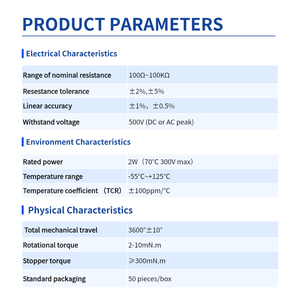 Potentiomètre rotatif à fil multi-tours de précision 10k Ohm, 534 2w 10 tours 5% linéaire 0,25% de précision, remplacement d'usine Vishay - Product Image 2
