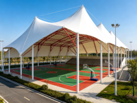 Toit en membrane tendue à grande portée pour terrain de basket extérieur, résistant aux UV, auvent pour structure sportive