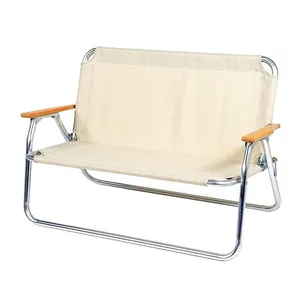 YILU Outdoor 2-Person Beach Seat Portable Loveseat Camping Double Chair With Wooden Armrest