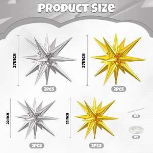 ลูกโป่งดาวสีเงินและสีทอง <span class=keywords><strong>6</strong></span> ลูก ขนาด 22/27 นิ้ว ลูกโป่งฟอยล์ปลายแหลมแบบระเบิด เหมาะสำหรับงานปาร์ตี้วันพ่อ - Product Image 2