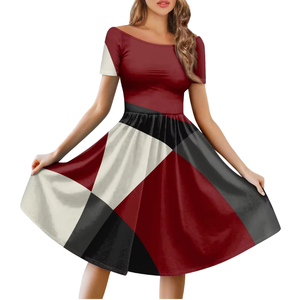Vestido Casual Estampado hasta la Rodilla para Mujer, Vestido de Uso Diario de Poliéster y Spandex Suave y Elástico - Product Image 1
