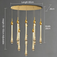 Lustre LED moderne de luxe rond en verre cristal doré en forme de goutte d'eau pour hôtel, villa, escalier