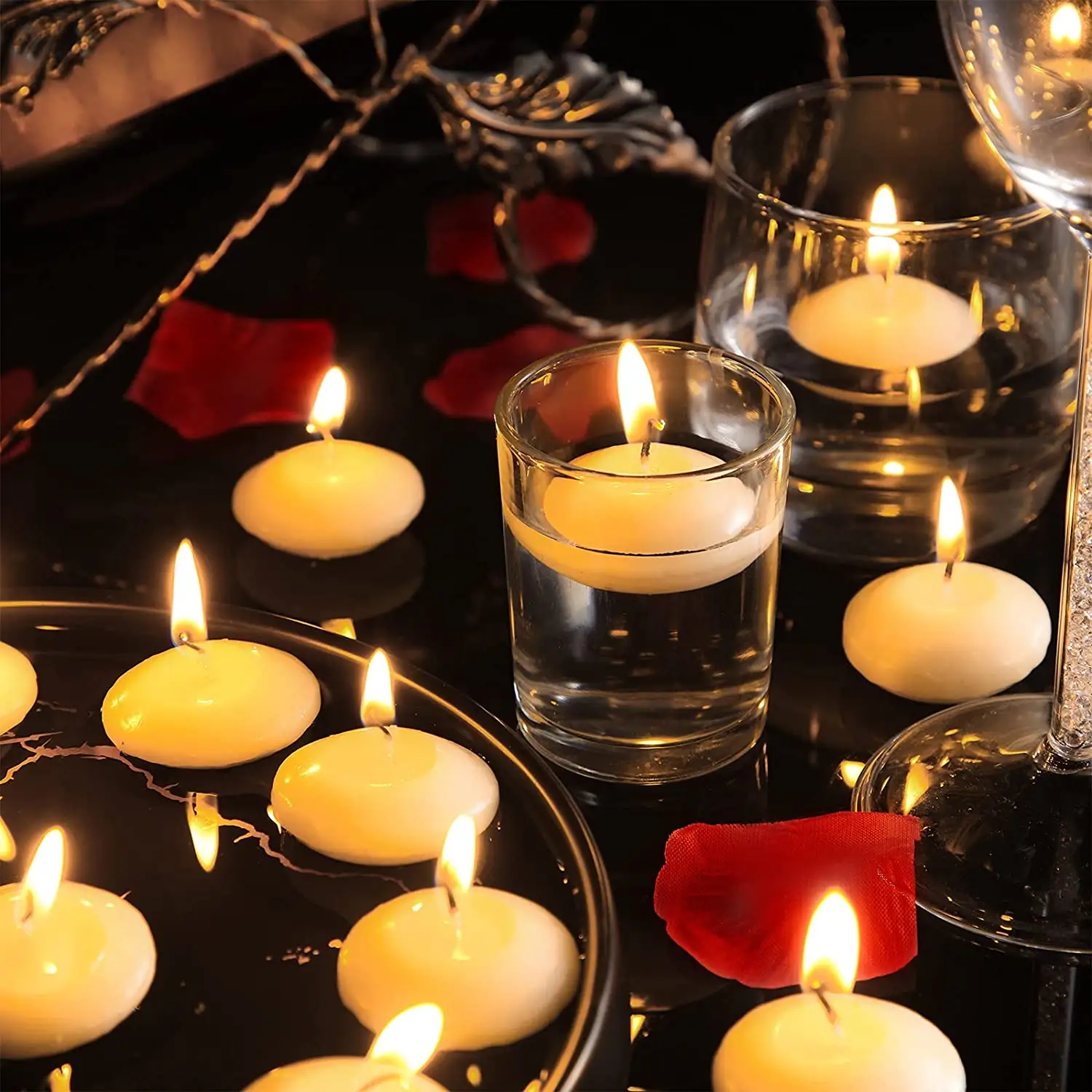 3 inch unscented tealight shaped floating candles in water for wedding