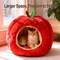 Lit pour chat en forme de pomme rouge de Noël, maison pour animaux de compagnie chaude et confortable pour l'hiver, pour chats et petits chiens, pour dormir en automne et en hiver