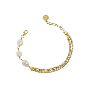 Fashion Jewelry Luxury Baroque <b>Pearl</b> 925 Silver Two-layers Tennis Chain <b>Bracelet</b> <b>Women</b> 18K Gold Plated Sterling Silver <b>Bracelet</b> - Product Image 5