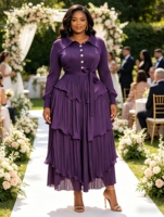 Robe longue plissée Miyaki grande taille pour femme, élégante et décontractée, couleur unie, avec boutons, idéale pour les fêtes – Vente en gros Afrique