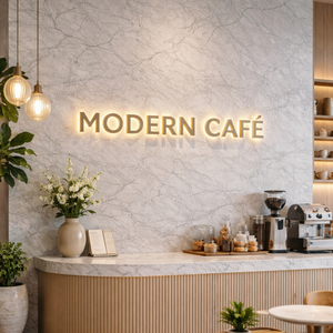 Letrero 3D con Letras de Canal, Logotipo Comercial, Letrero con Letras de Canal Retroiluminadas en Dorado, Diseño de Logotipo para Restaurantes y Bares - Product Image 2