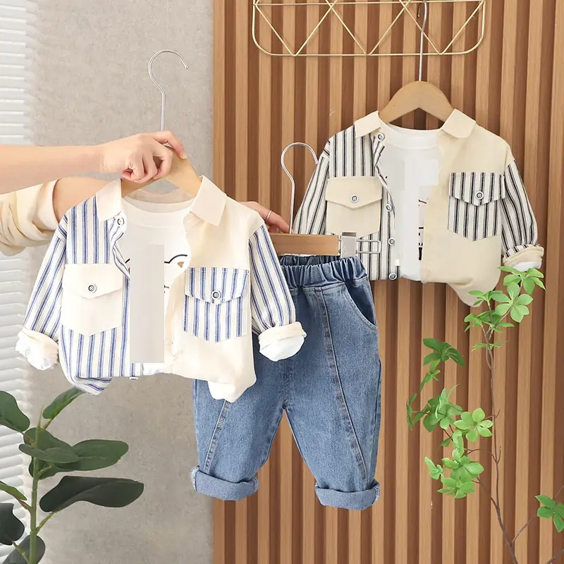 11 Großhandel Kleinkind-Jungen-Bekleidung Kleinkind-Hemd Jeans zweiteiliges Kleidungs-Set für Kinder Jungen und Kinder