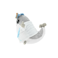 Peluche personnalisée en forme de poisson marin de dessin animé, mascotte en peluche avec lunettes de ski, badge brodé, tissu doux, vente en gros, faible MOQ