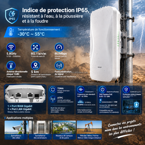 Pont radio IP65 5,8 GHz, pont WiFi 867 Mbps, pont sans fil 5 km, pont sans fil Gigabit pour caméra de surveillance CCTV - Product Image 4