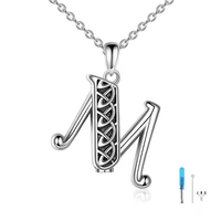 Vente d'usine bijoux de crémation en argent sterling 925 oxydé lettre M urne pendentif collier