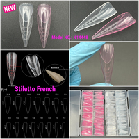 Nouvelles Capsules d'Ongles Stiletto N14448 : Guide Français, Ligne Courbe, Capsule à Insérer, Ongles Inversés, Double Forme Supérieure, Pointes d'Ongles
