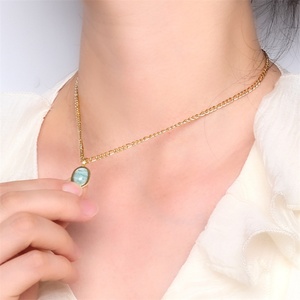 Collier pendentif en acier inoxydable turquoise ovale 2023, plaqué or 18 carats PVD, pour femmes - Product Image 5