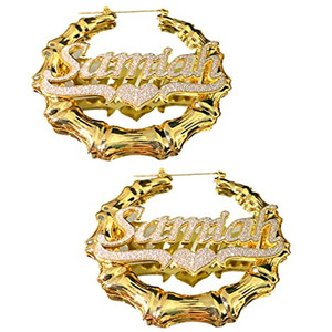 أقراط نسائية على شكل طوق من الخيزران من Lateefah من صانعي القطع الأصلية أقراط نسائية مخصصة مُزينة بالترتر من الإستانلس ستيل مخصصة للفتيات والنساء - Product Image 3