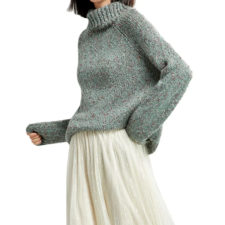 Automne hiver femmes haut à col roulé pull tricoté multicolore épais chaud décontracté Long Standard pulls ordinateur tricoté