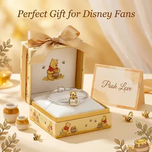 Gioielli per Bambini DSN, Charm Cartoon con Zirconi, Placcato Oro 18K, Argento S925, Bracciale e Collana Winnie <span class=keywords><strong>Pooh</strong></span> con Pottino di Miele, Regalo - Product Image 3