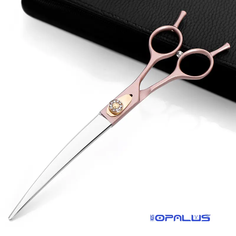 Professionele rose gold gebogen blade nieuwe ontwerp spanning cnc schroef pet grooming schaar voor dog hair cut MX236