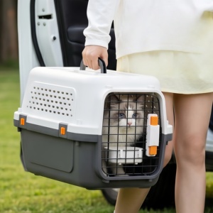 Jaula de Transporte para Mascotas, Cumple con la Normativa <span class=keywords><strong>IATA</strong></span>, Portátil, Rígida, de Polipropileno, para Viajes de Gatos y Perros Pequeños y Medianos - Product Image 1