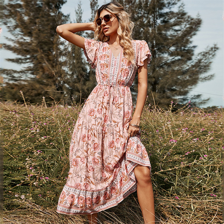 denim dress midi with sleeves Flutter Sleeve | Women's Clothing style skirt that ends Rental Type:4 days Meet the Fox Champagne VENDOR COLOR-LAS PALMAS
