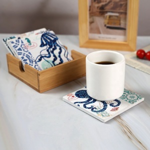 Sous-verres en céramique vierge <span class=keywords><strong>blanc</strong></span> <span class=keywords><strong>mat</strong></span> 4 pouces absorbant <span class=keywords><strong>grès</strong></span> souvenir personnalisé imprimé café thé vin tasse sous-verre - Product Image 4