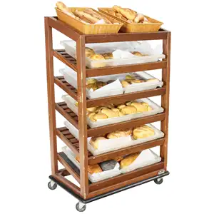 Panier de rangement en bois, petit chariot, 6 étagères, présentoir pour pain, fruits, vin, ustensile de cuisine