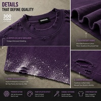 T-shirt personnalisé pour homme, 300 GSM, poids lourd, effet vieilli |   T-shirt vintage déchiré coupe courte et ample |   T-shirt graphique effet éclaboussures de peinture et délavé à l'acide