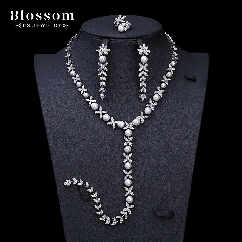 Blossom CS Jewelry 2023 New Product 925 Silver Pearl Earring Jewelry Set Long Chain Necklace For Women